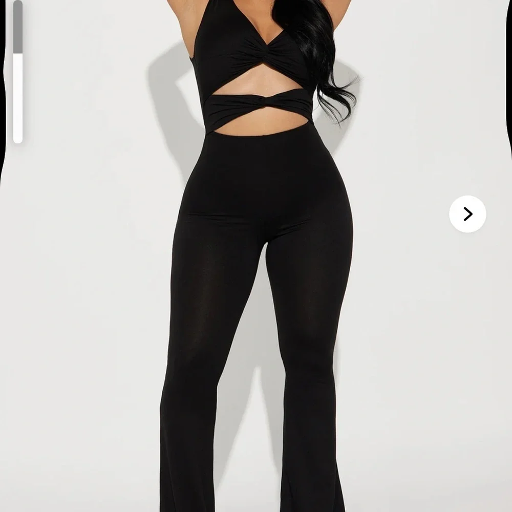 Fashion Nova Black Flared Cutout Jumpsuit